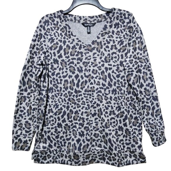 Ellen Tracy Womens Gray Animal Print VNeck Long Sleeve Warm Top Blouse Sweater M - Picture 14 of 15